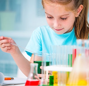Young girl working on a science lab with test tubes